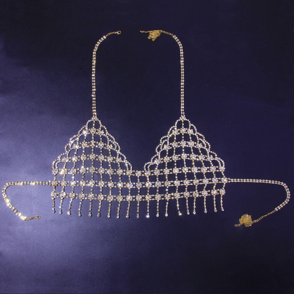 Feiboyy 2023 New Summer Rhinestone Chest Bracket Chain Trendy Heart Pendant Bra  Chain Bikini Bra Body Chain Jewelry For Women 