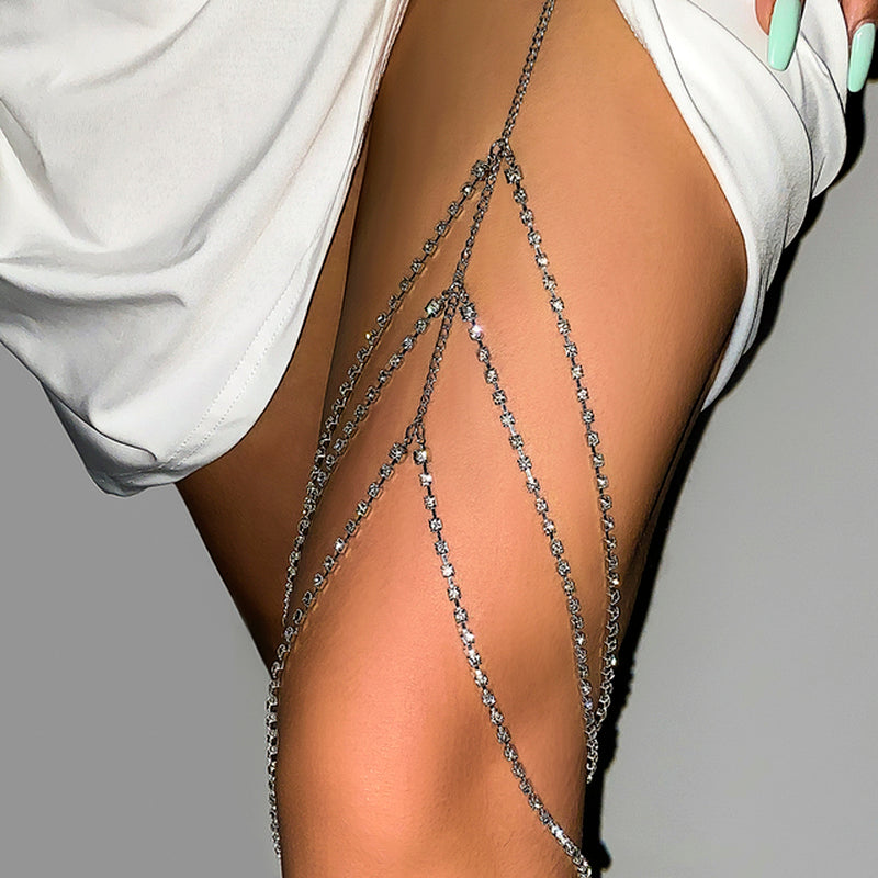 Sexy AF Rhinestones Baddie Leg Thigh Chain- Angelina