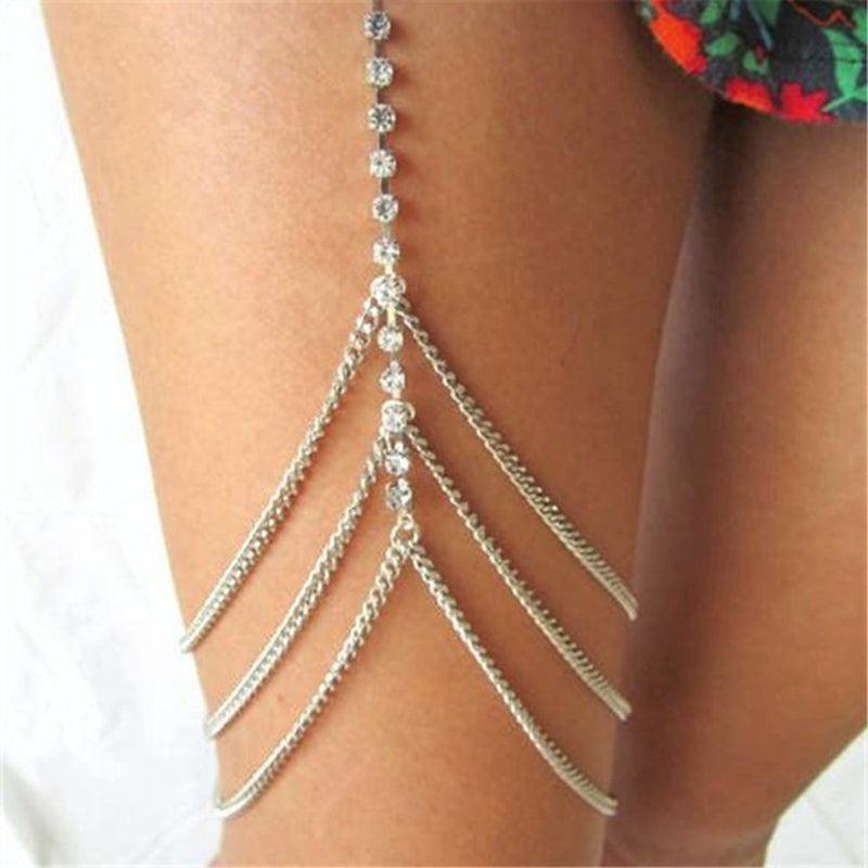 Sexy AF Rhinestones Baddie Leg Thigh Chain- Angelina