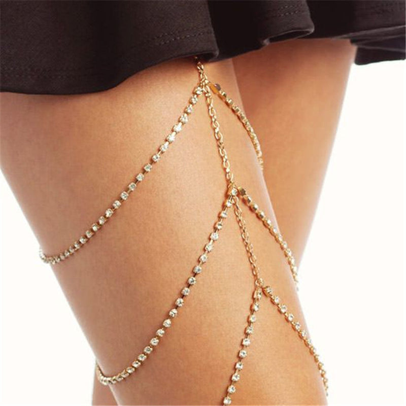 Sexy AF Rhinestones Baddie Leg Thigh Chain- Angelina